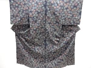 花模様織出し十日町紬単衣着物